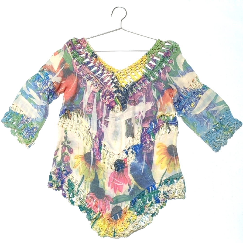 Vintage | Y2K | Crochet Long Sleeve | Cover Up | Bohemian Chic | Hippie | Floral